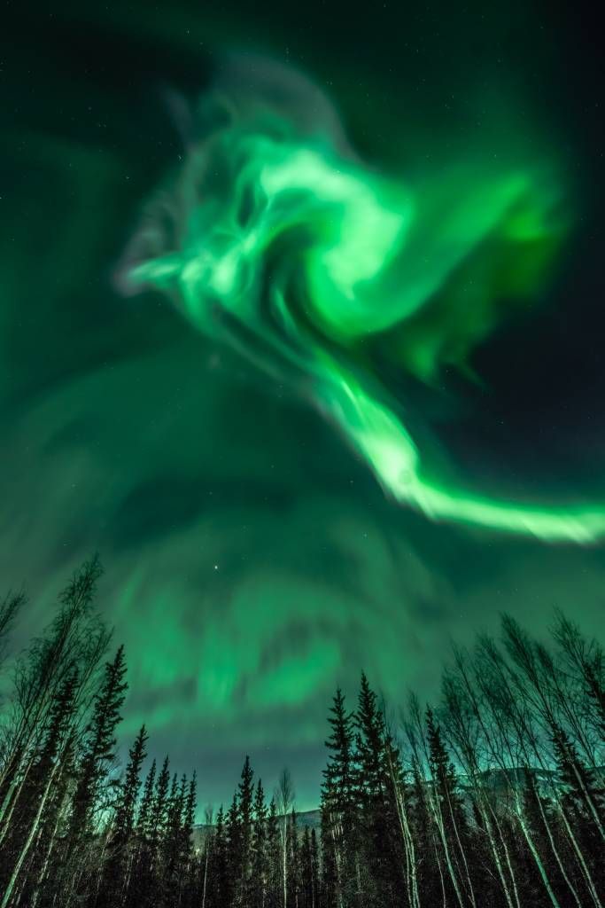 Nordlichter in Spiralform