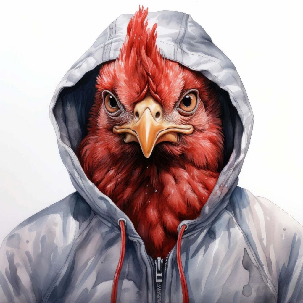 Aquarell-Cartoon-Huhn in einem Kapuzenpullover