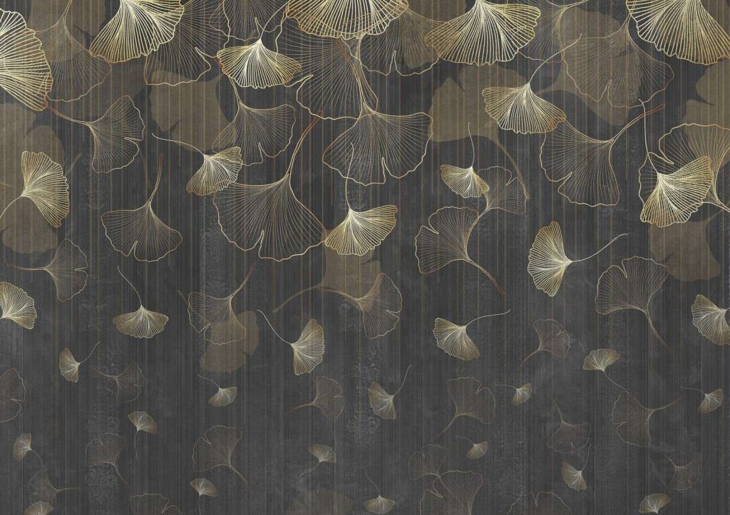 Ginkgo-Blätter im goldenen Nebel