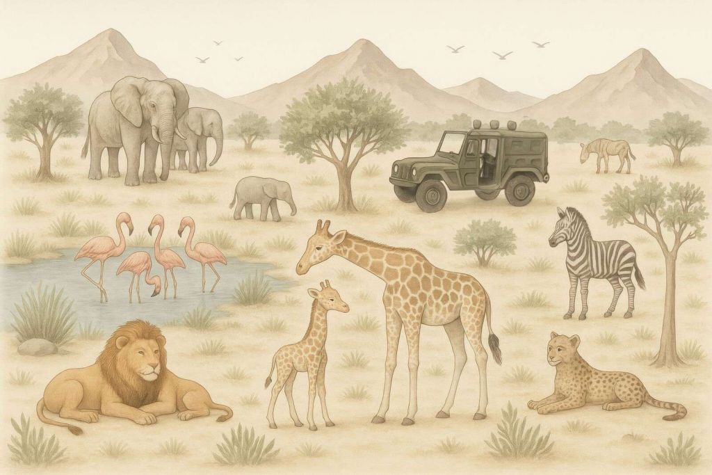 Abenteuerliche Safari in der Savanne.