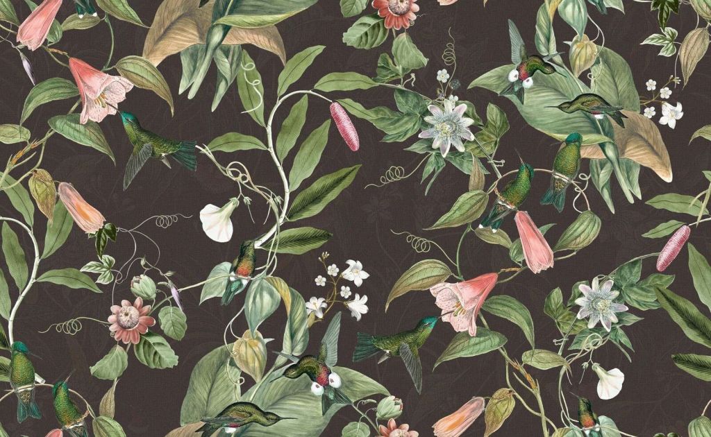Kolibris zwischen tropischen Blumen