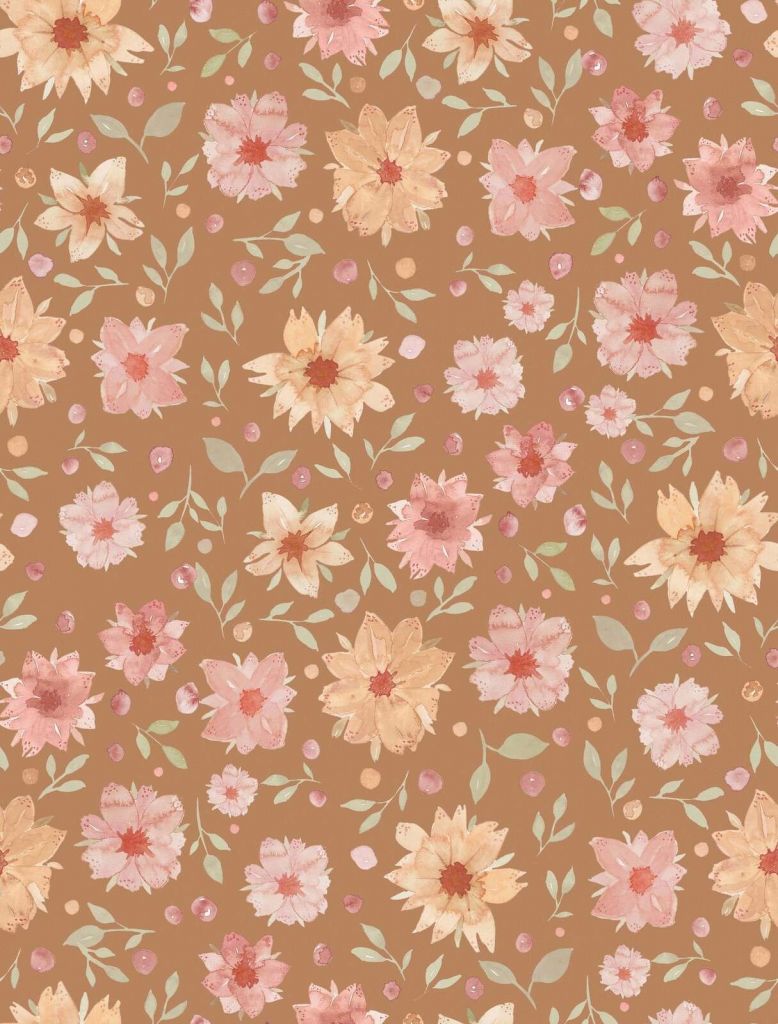 Pfirsichrosa Aquarellblumen auf Karamell