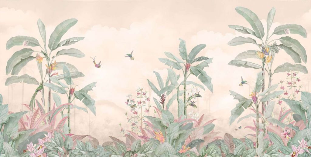 Kolibris unter weichem Wolkenhimmel.