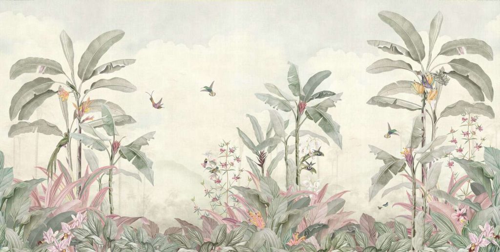 Kolibris und tropische Blätter