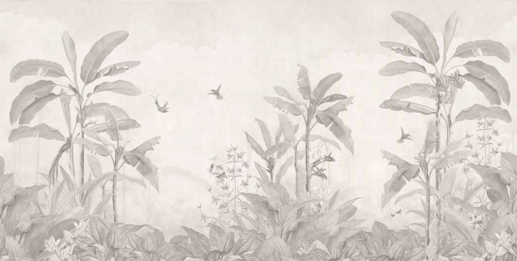 Tropischer Dschungel mit Kolibris.
