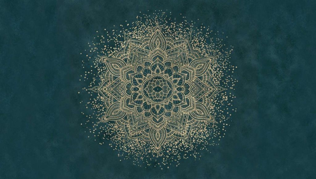 Goldene Mandala auf smaragdgrün