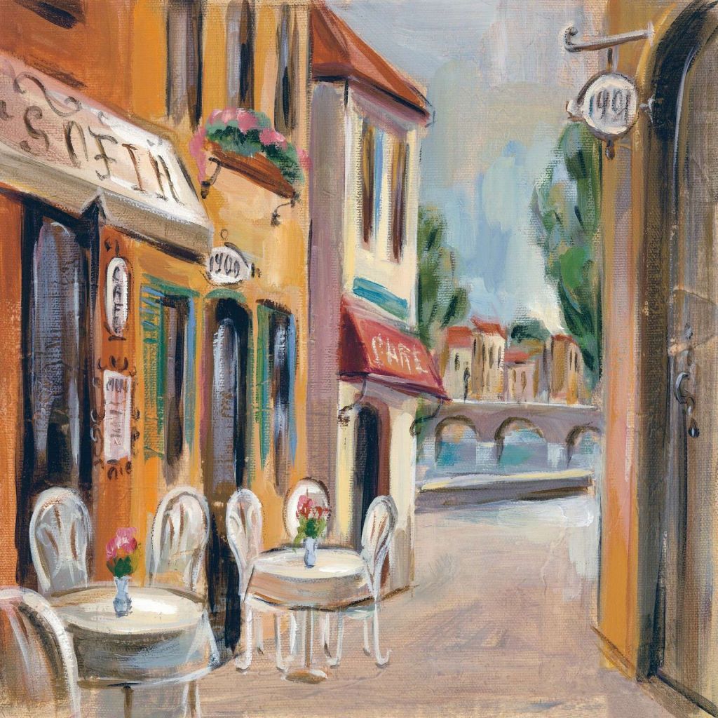 Mediterrane Straße mit Terrassenblick