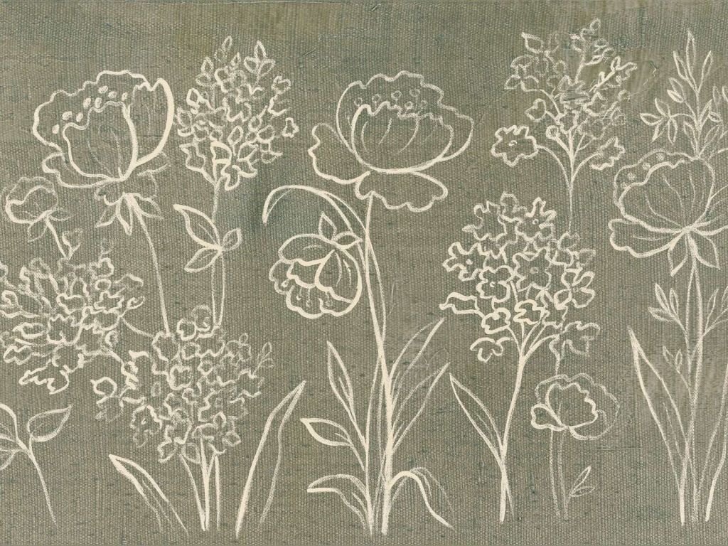Gezeichnete Feldblumen auf Moosgrün