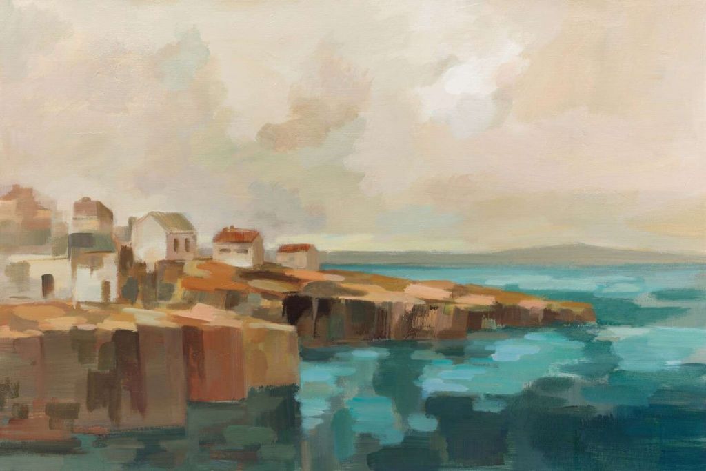 Ruhige Klippenhäuser am Meer.