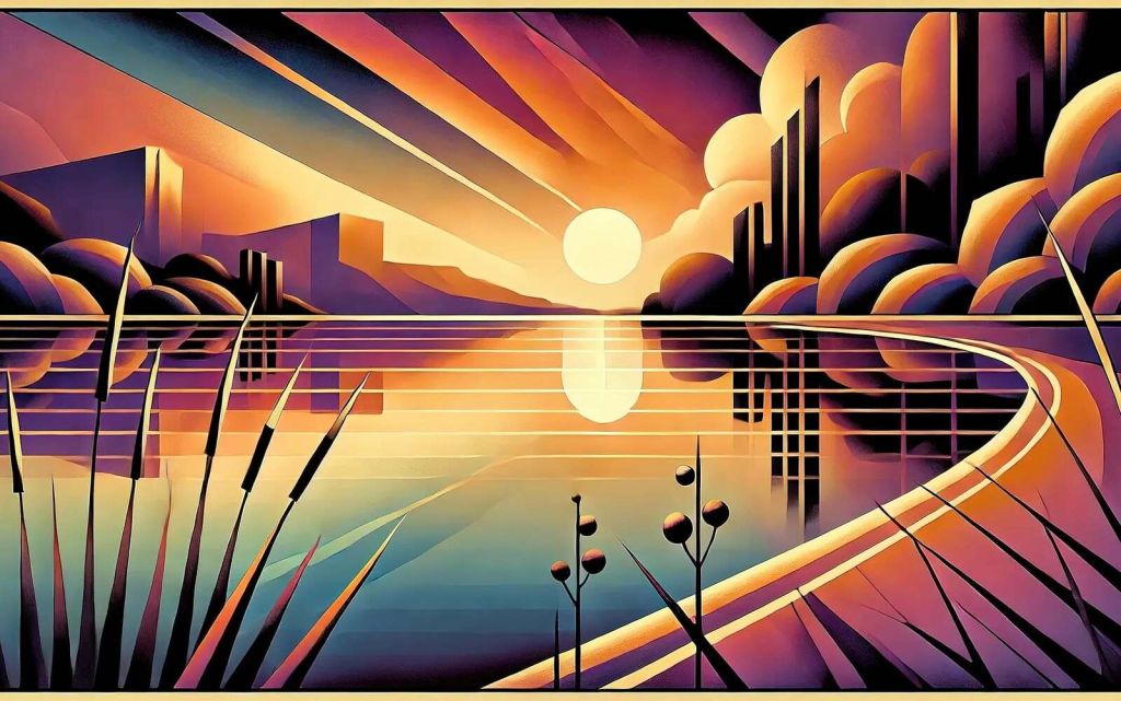 Abendlicht auf einem grafischen See