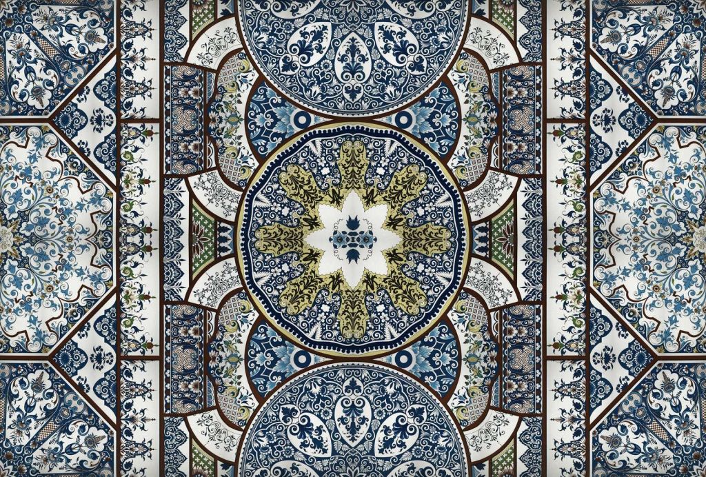 Die Ornamente des blauen Fliesenmandalas
