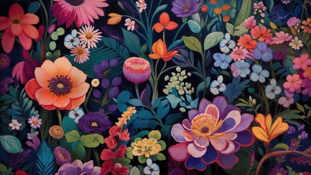 farbenprächtige Blumenpracht bei Nacht