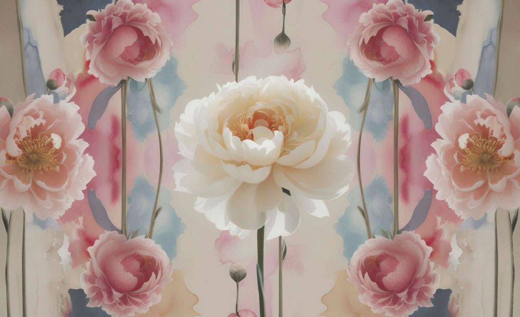 Symmetrische Pfingstrosen in Aquarell