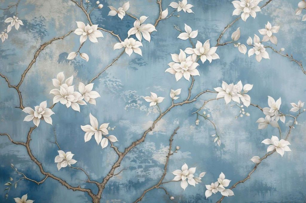 Weiße Magnolienblüte auf Blau