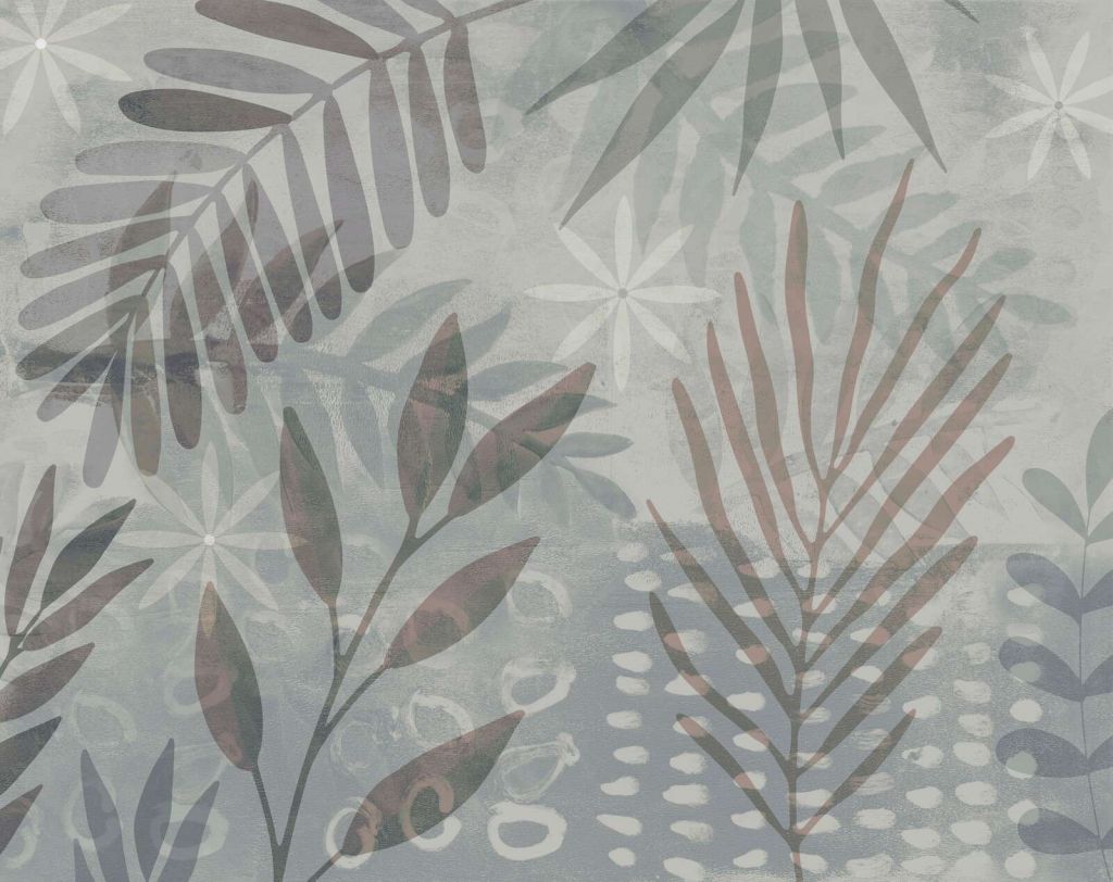 Palmblatt-Collage-Mix Grau Braun