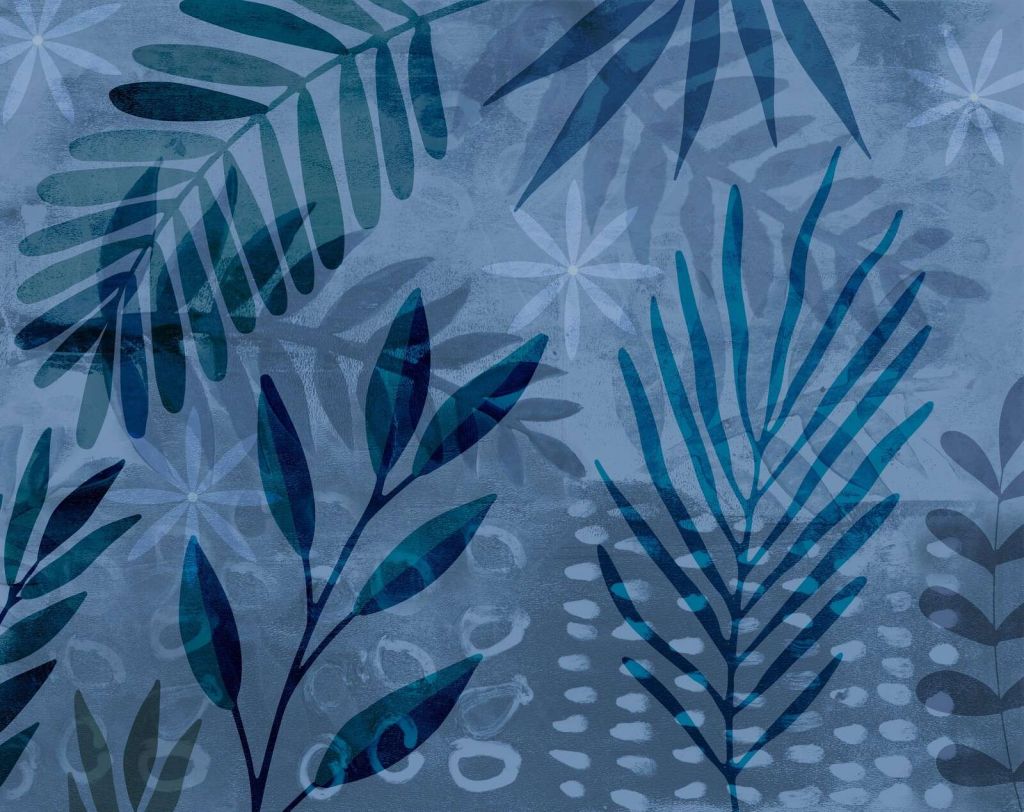 Palmblatt-Collage-Mix Blau