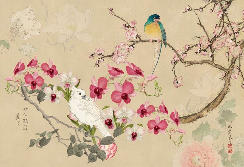 Floraler Chinoiserie-Kakadu