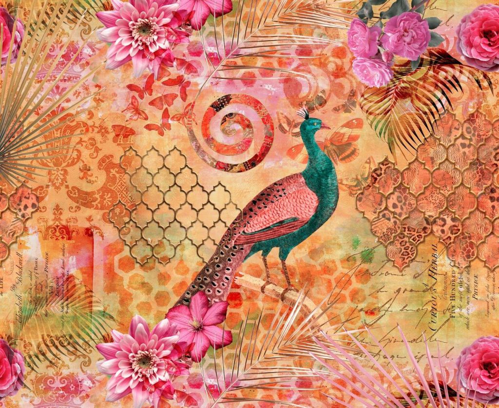 Majestätische orientalische Pfauen-Fantasie-Collage