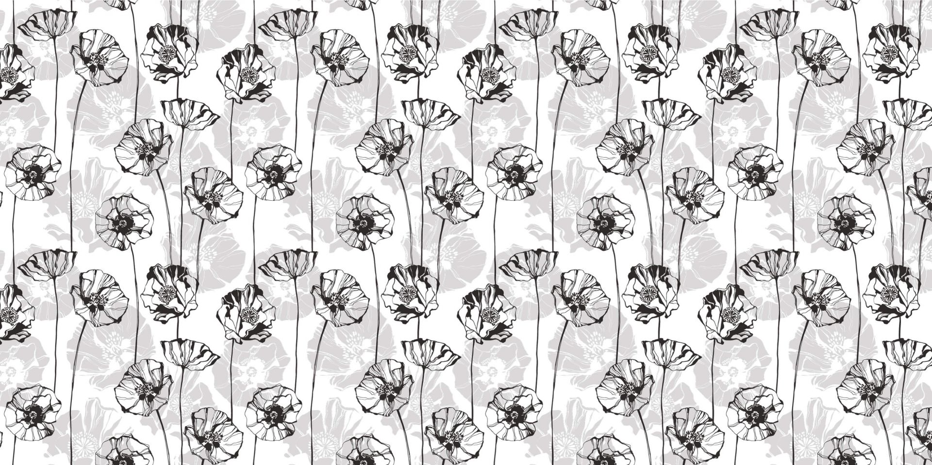 Tapete mit grafischen Mohnblumen