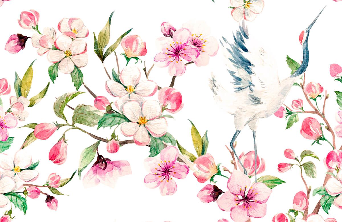 Gemalte Kraniche an Blumen