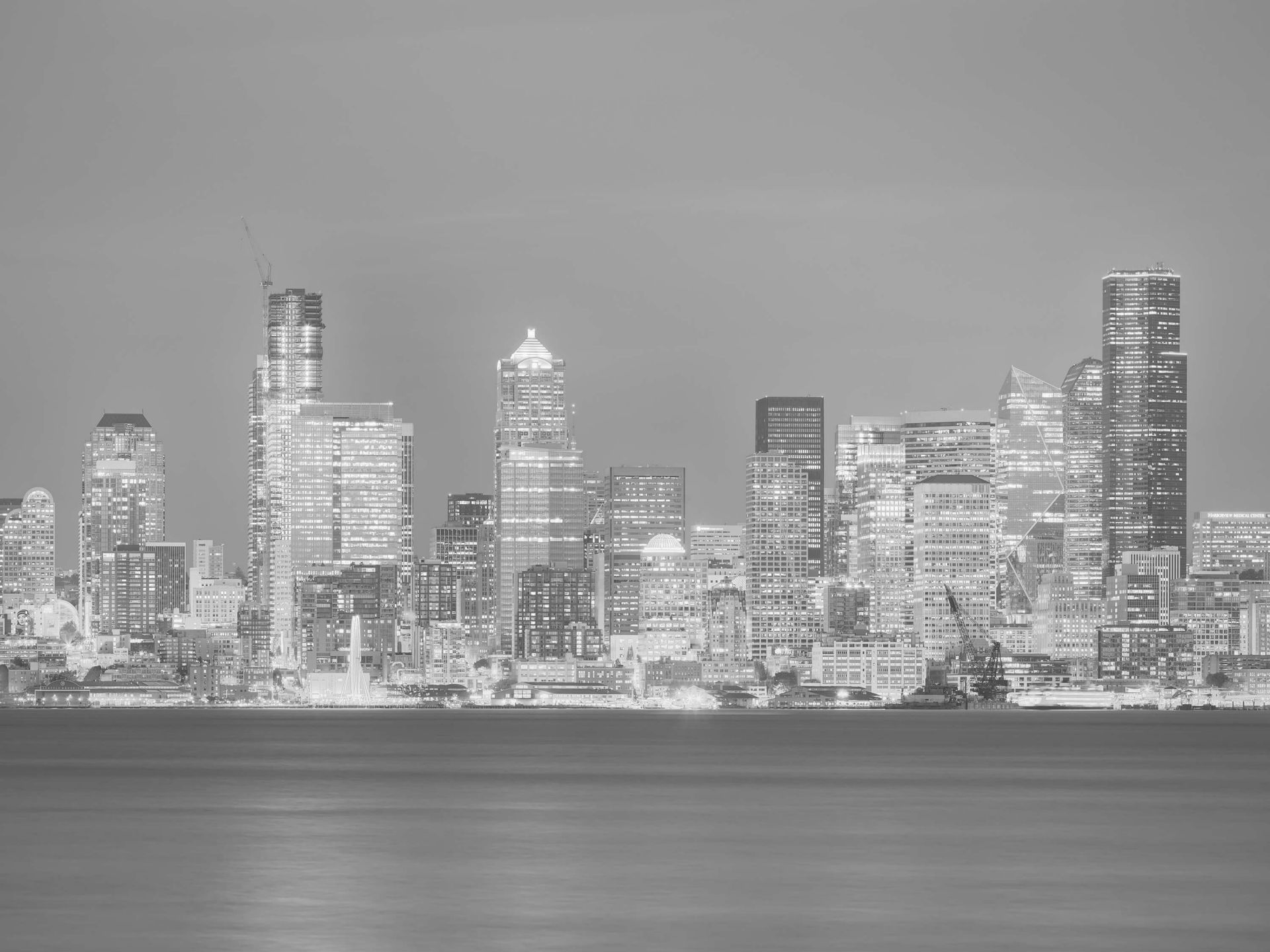 Skyline von Seattle in Schwarz und Weiß