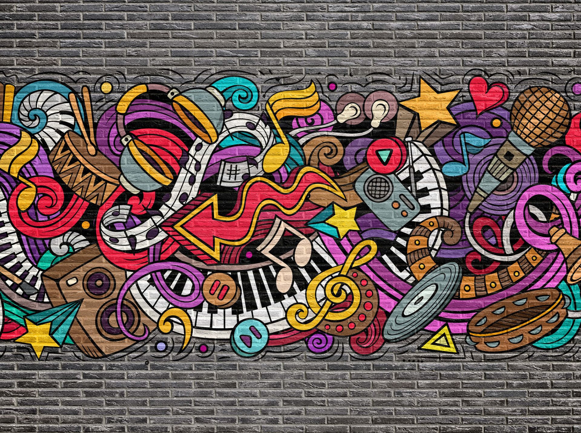 Musik-Graffiti auf Backstein
