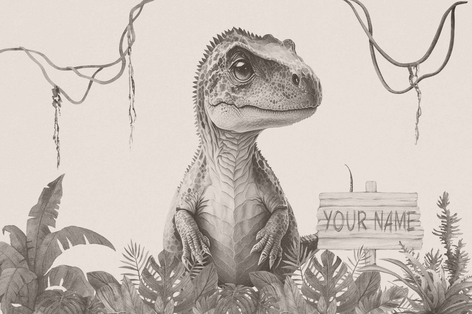 Baby-T-Rex im beigefarbenen Dschungel
