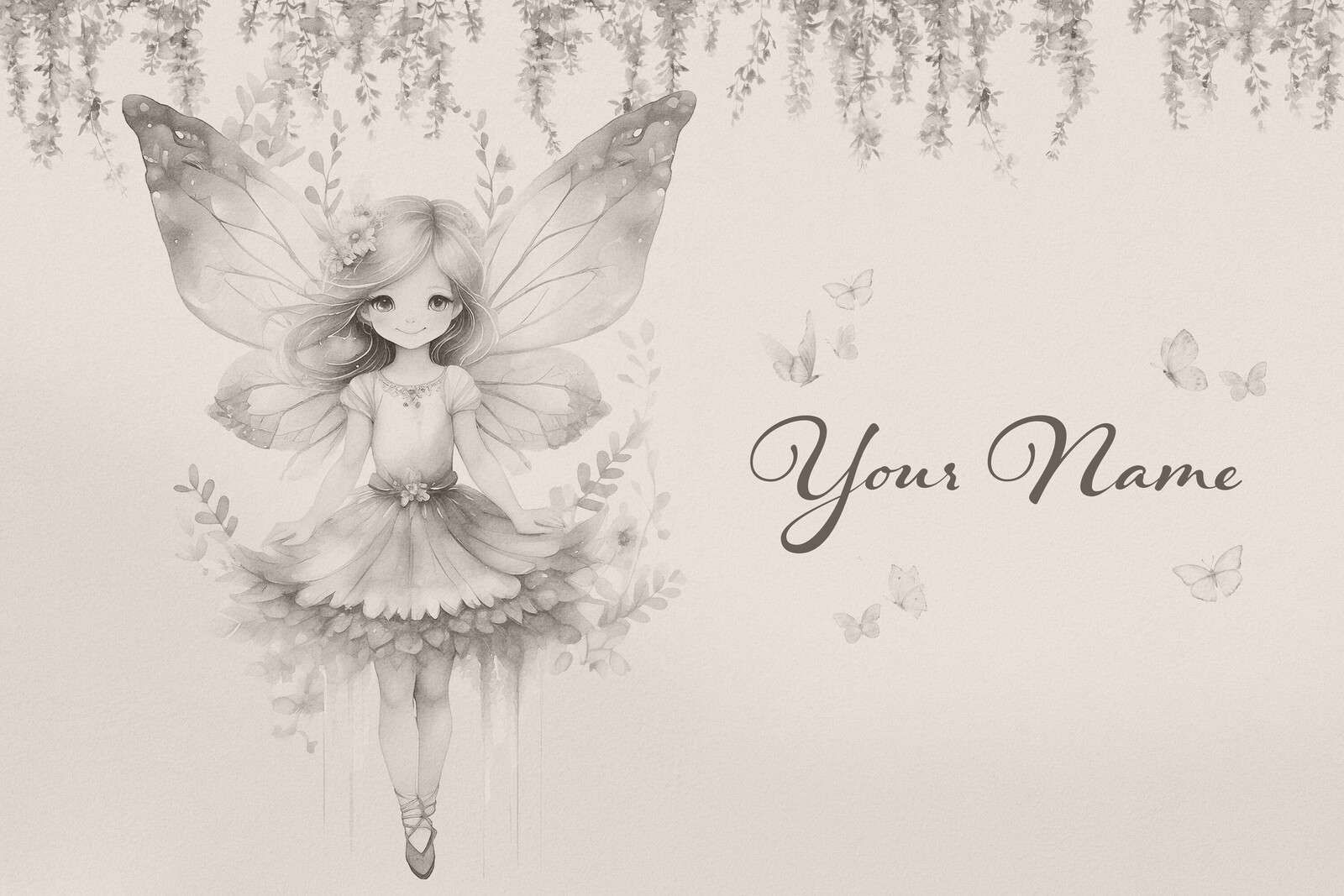 Sanftgraue Elfe zwischen Schmetterlingen