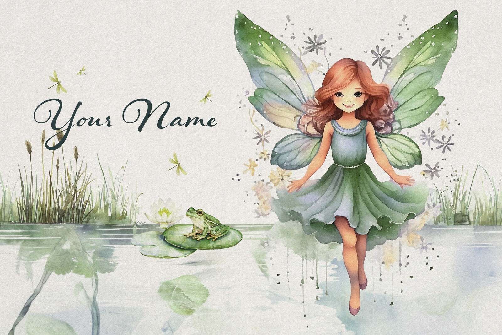 Teichelfe mit Frosch und Libellen