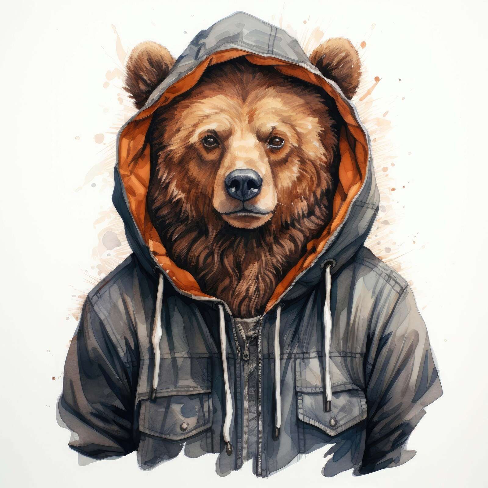 Aquarell-Cartoon-Grizzlybär in einem Hoodie