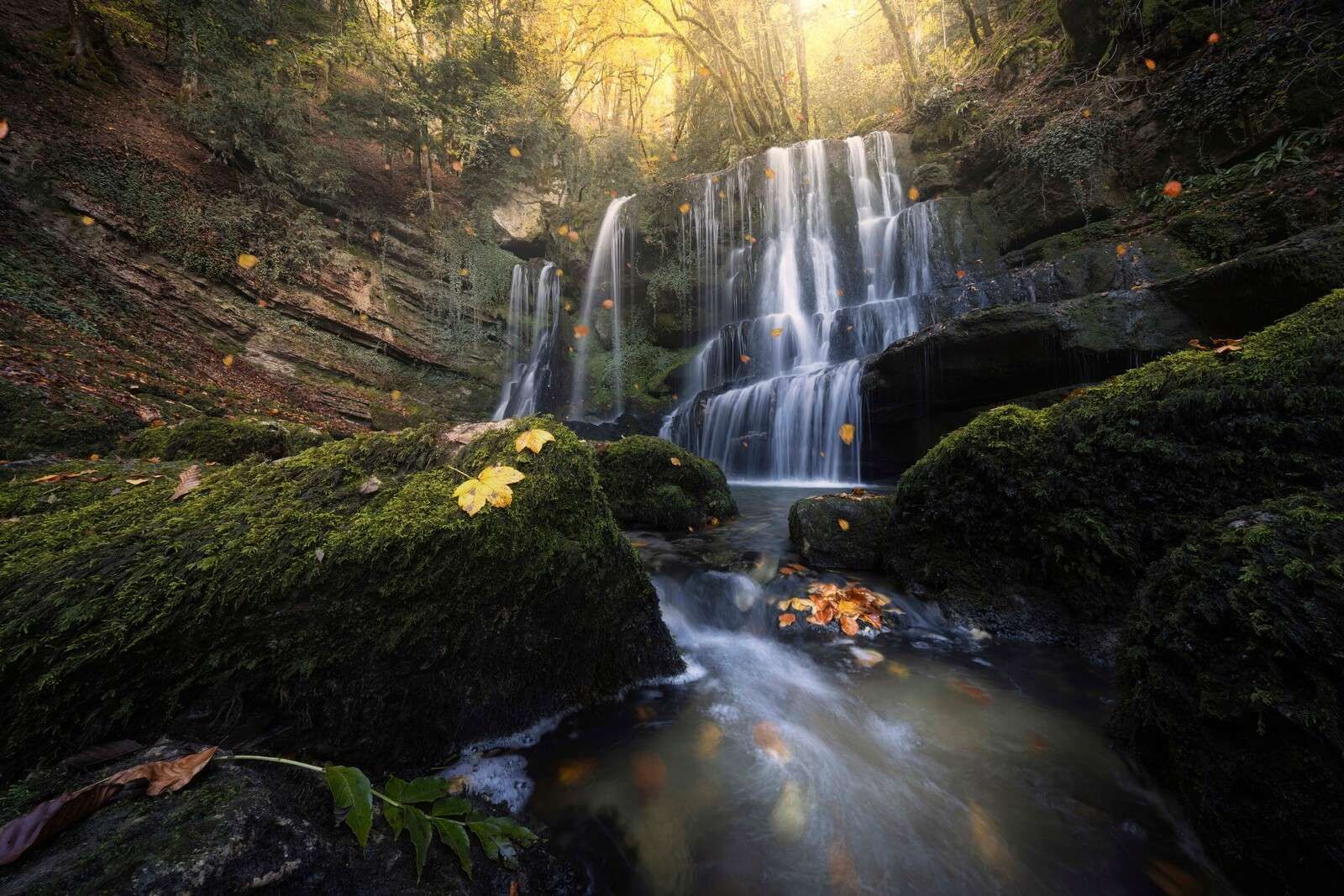 Herbstwasserfall im Wald