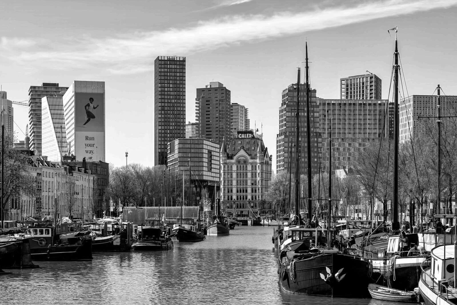 Alter Hafen und Weißes Haus in Monochrom