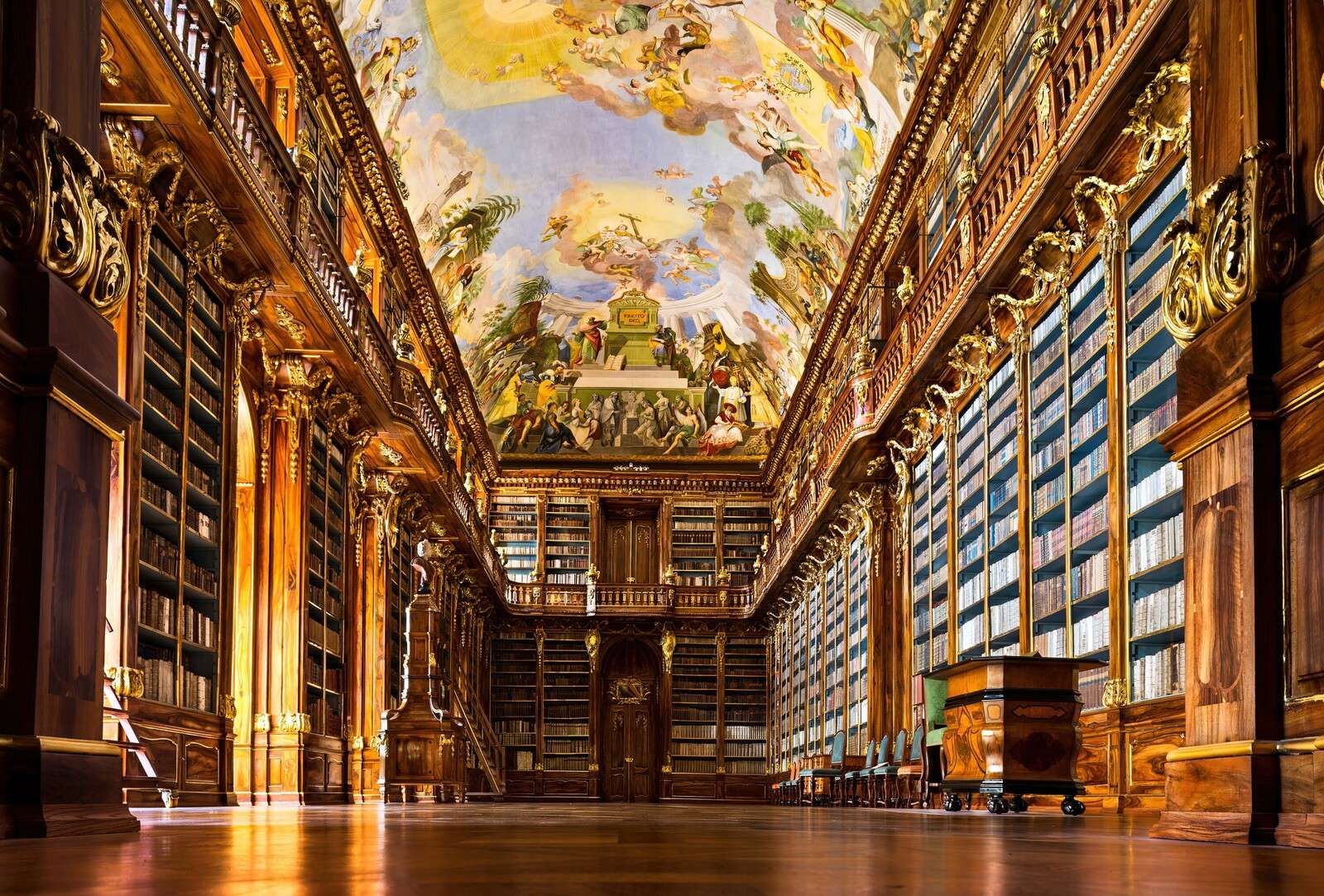 Historische Bibliothek in warmem Holz