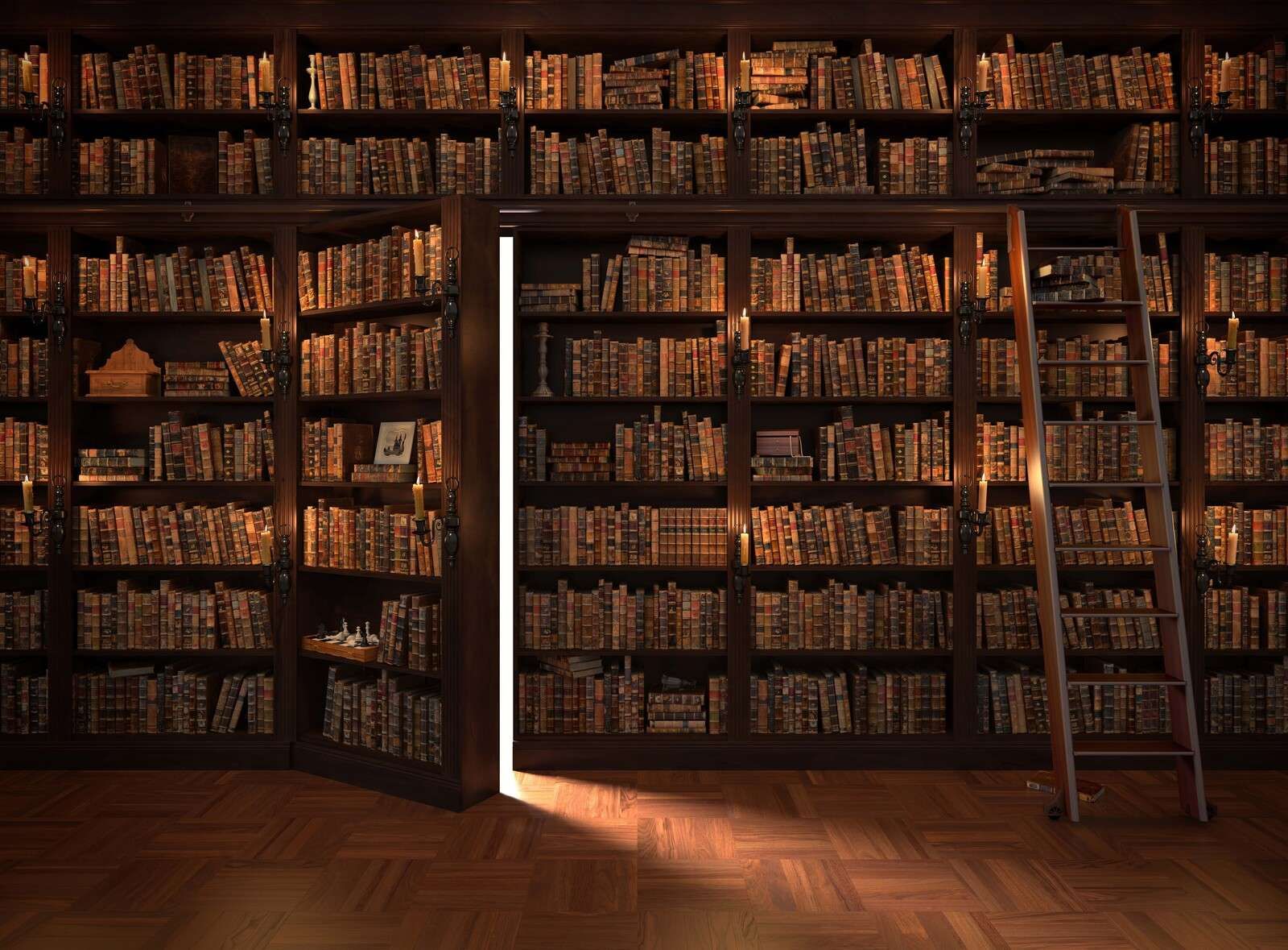 Geheime Bibliothek mit verborgener Tür