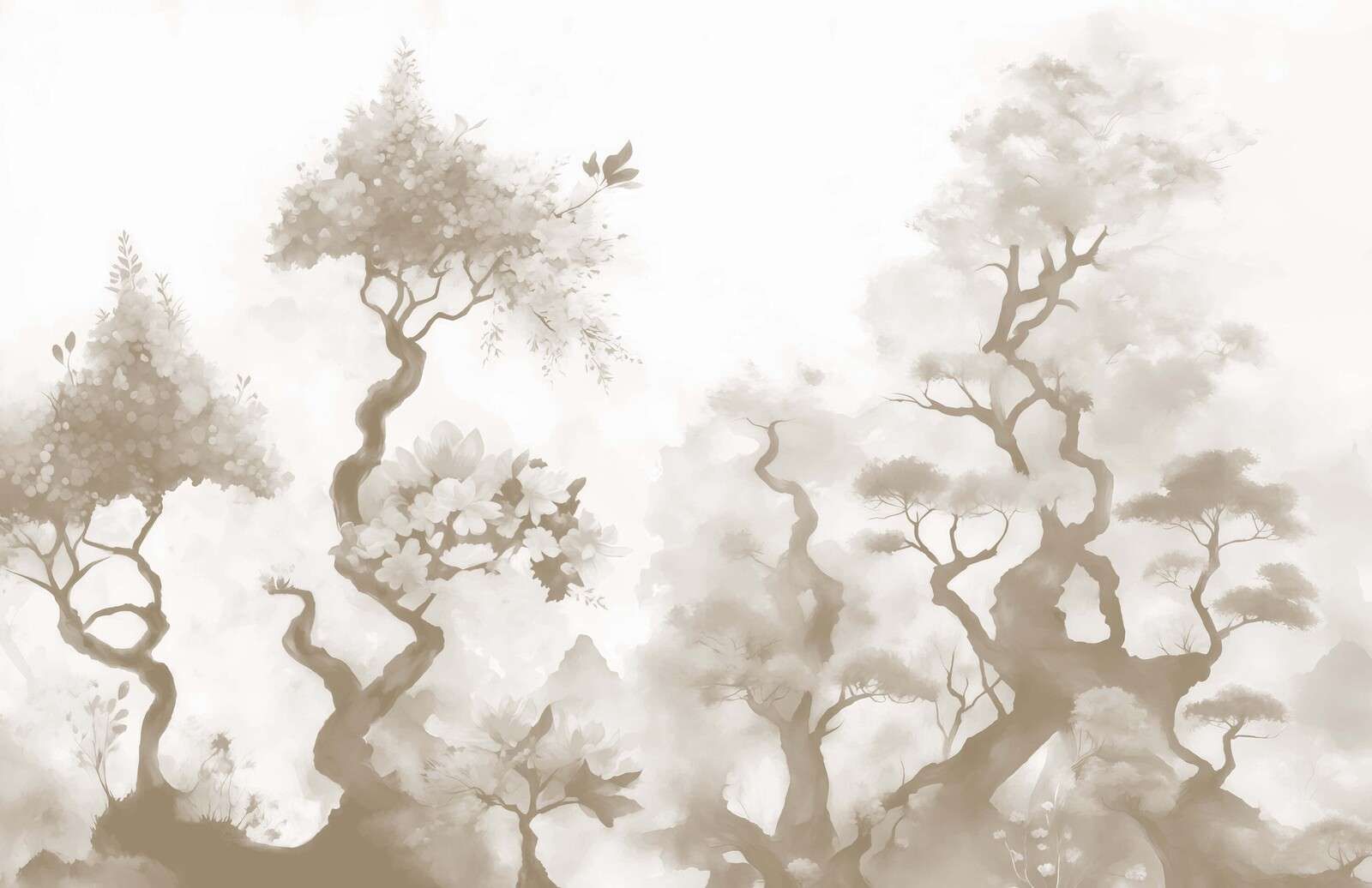 Blühende Bäume Grau