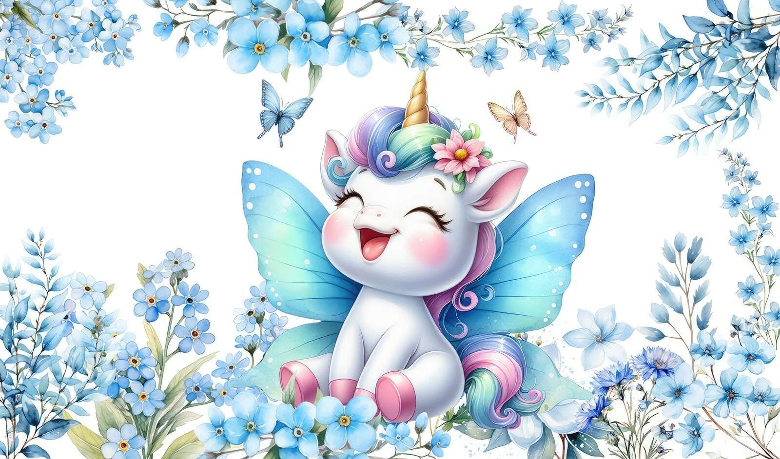 Fröhliche Feen Einhorn und Blumen