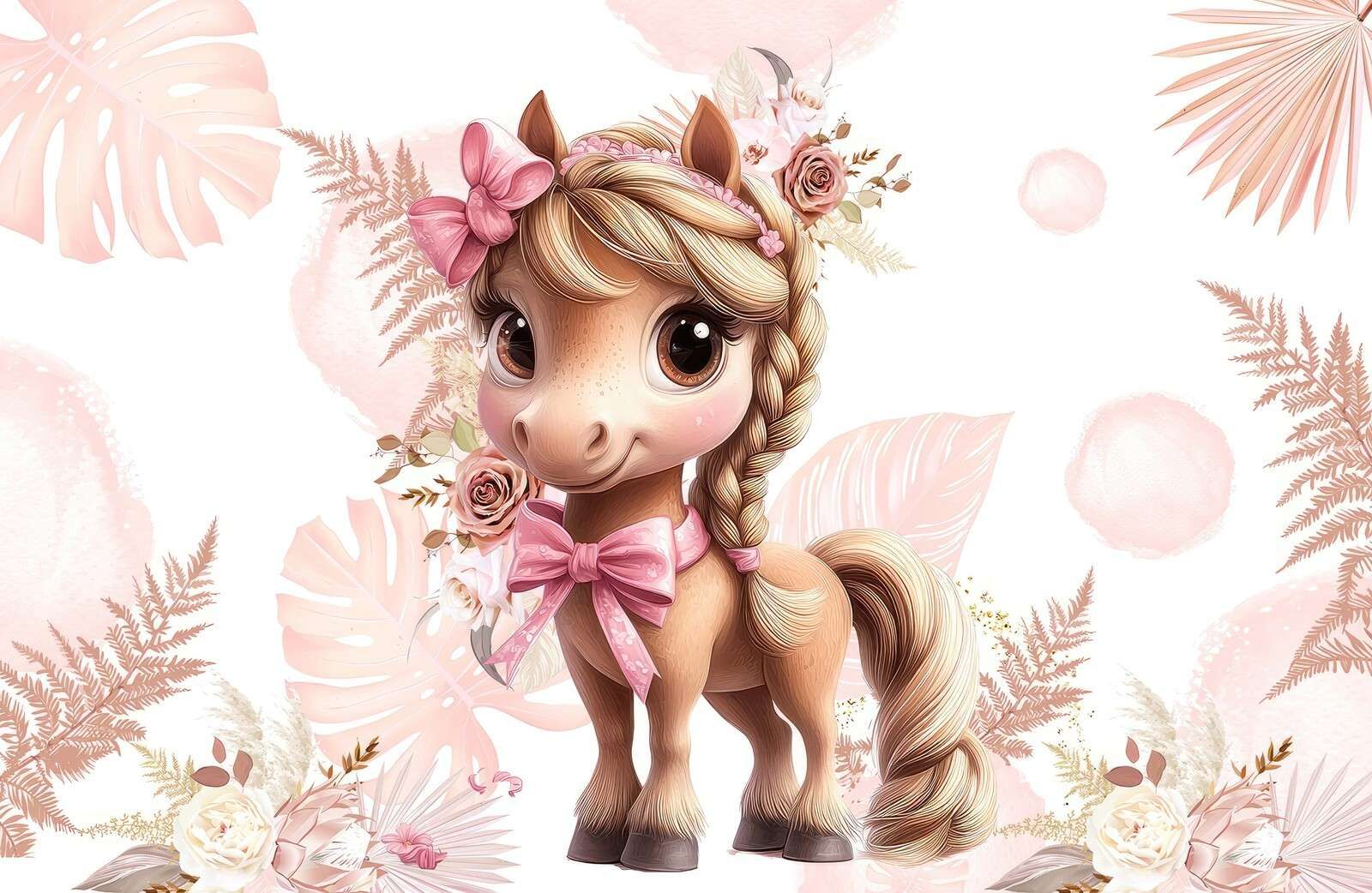 Elegantes Pony mit rosa Schleife