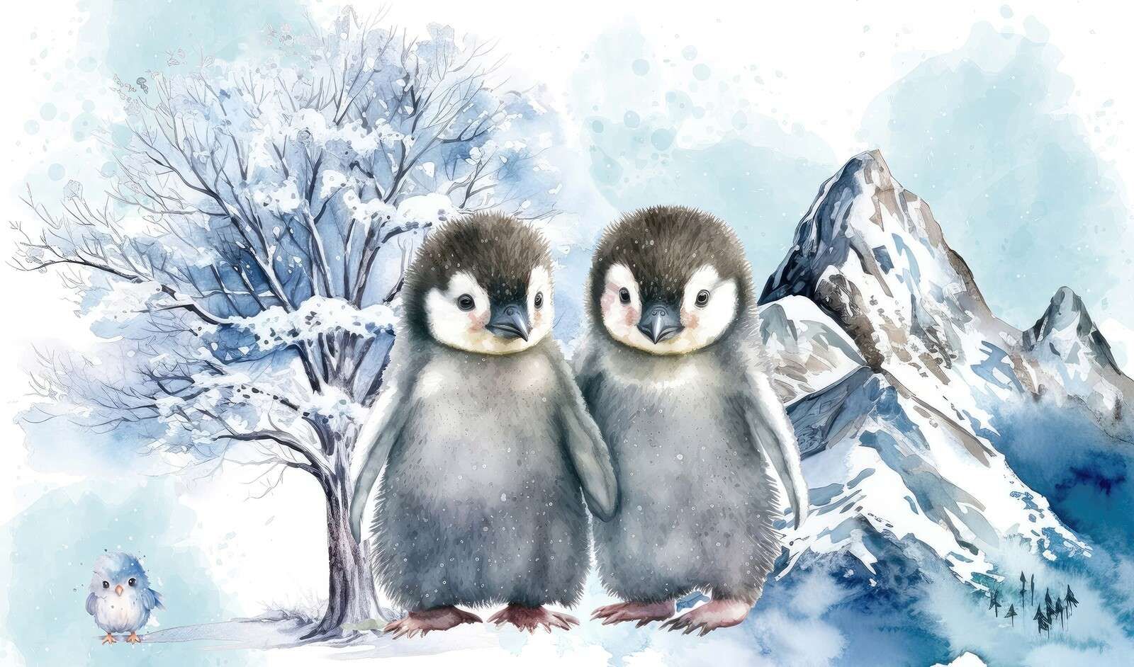 Schattige Pinguine im Winterlandschaft