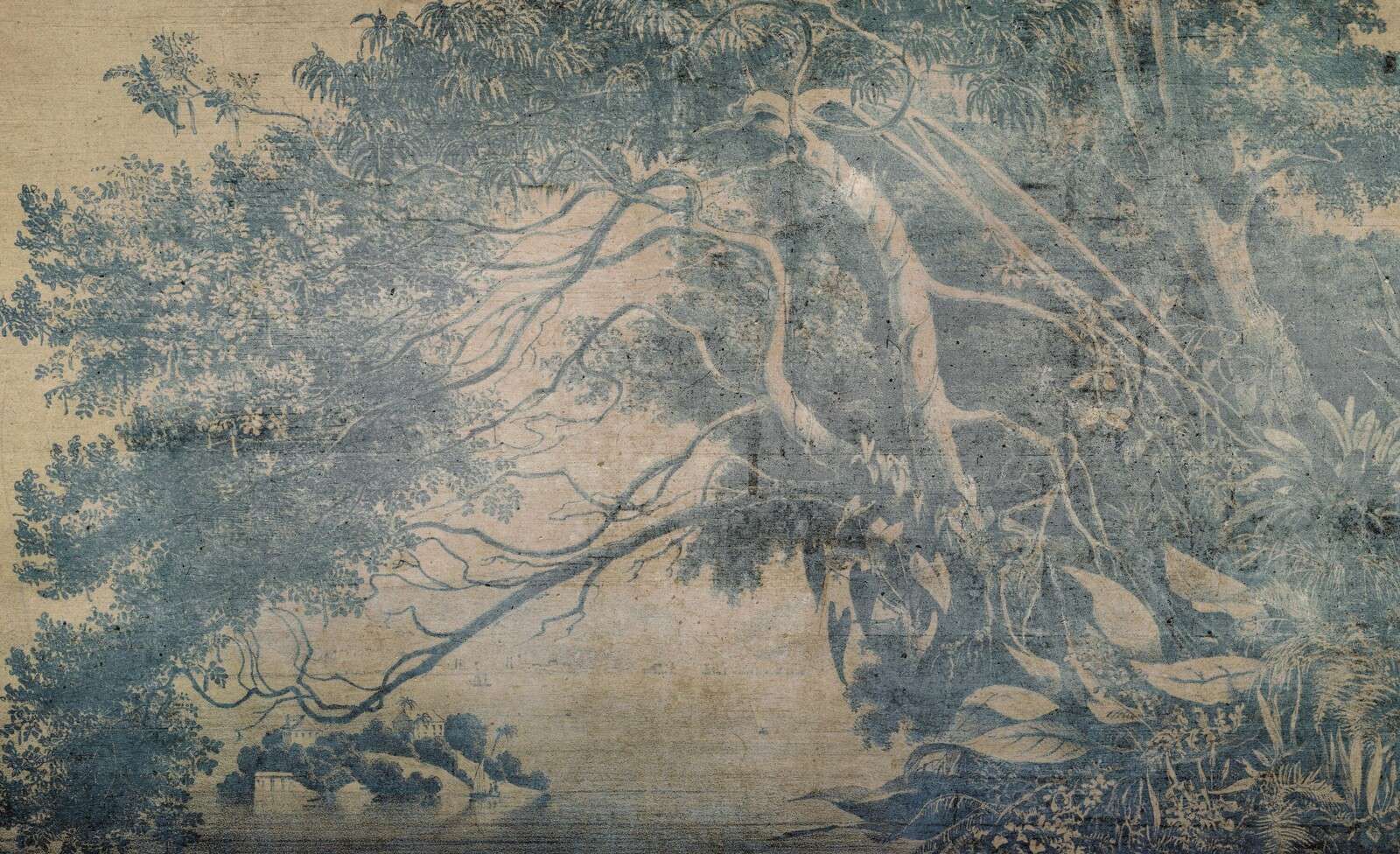 Blaue Tropen in verwittertem Leinen