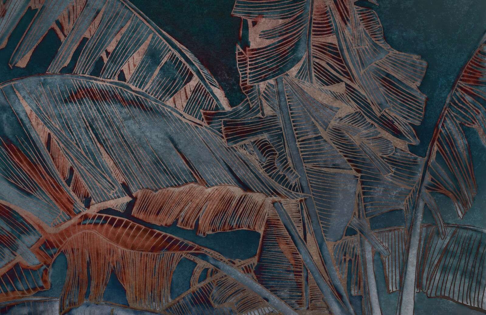 Bananenblatt in kupferblauem Kontrast