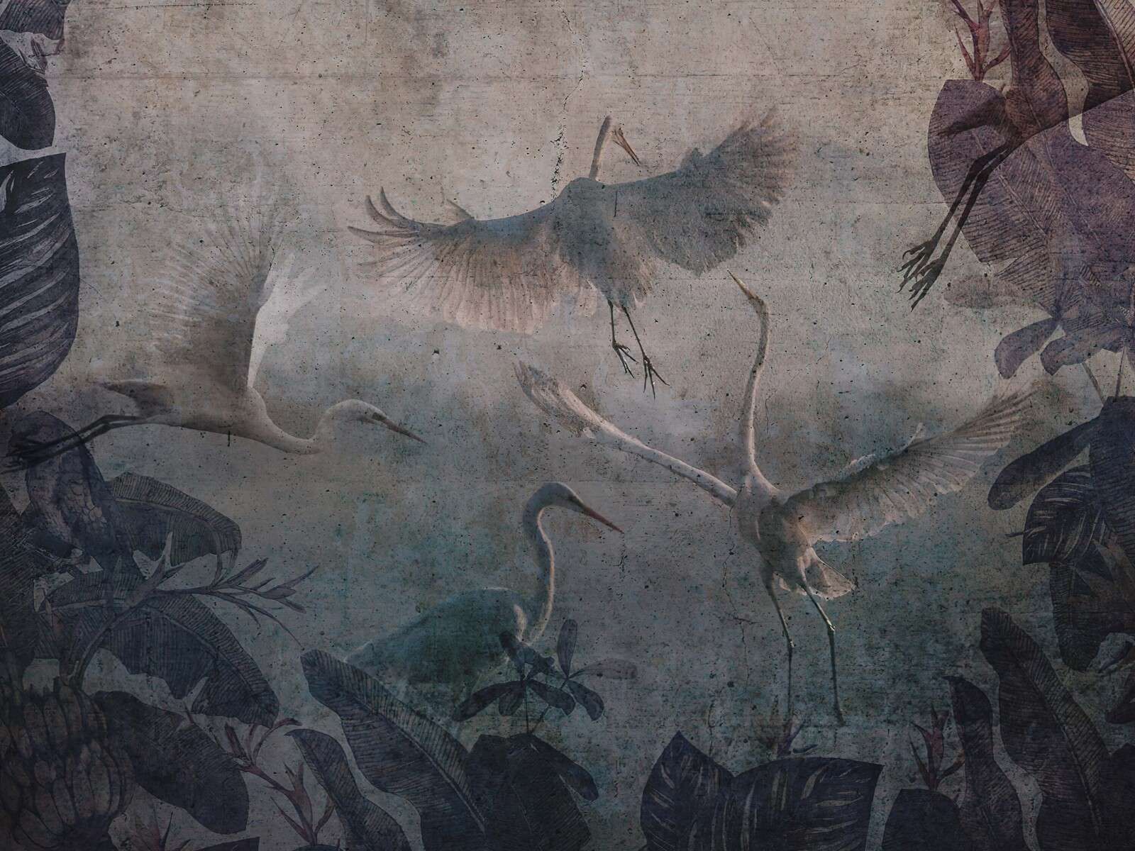 Fliegende Reiher im Dämmerblau