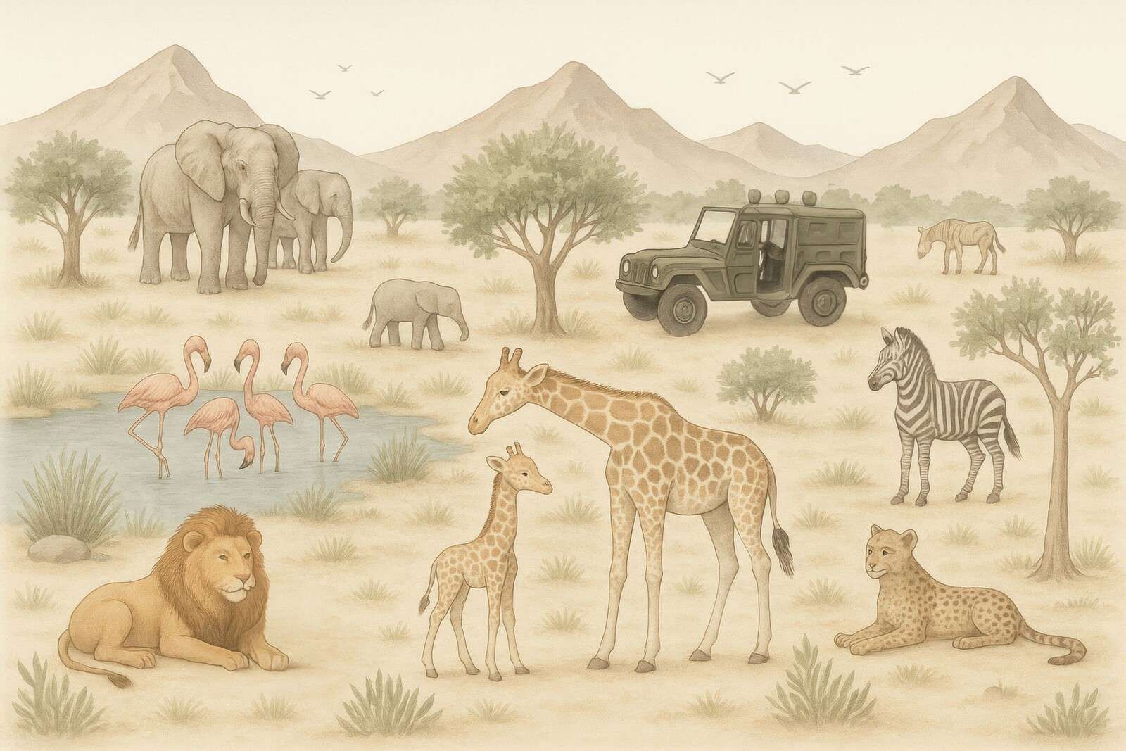 Abenteuerliche Safari in der Savanne.