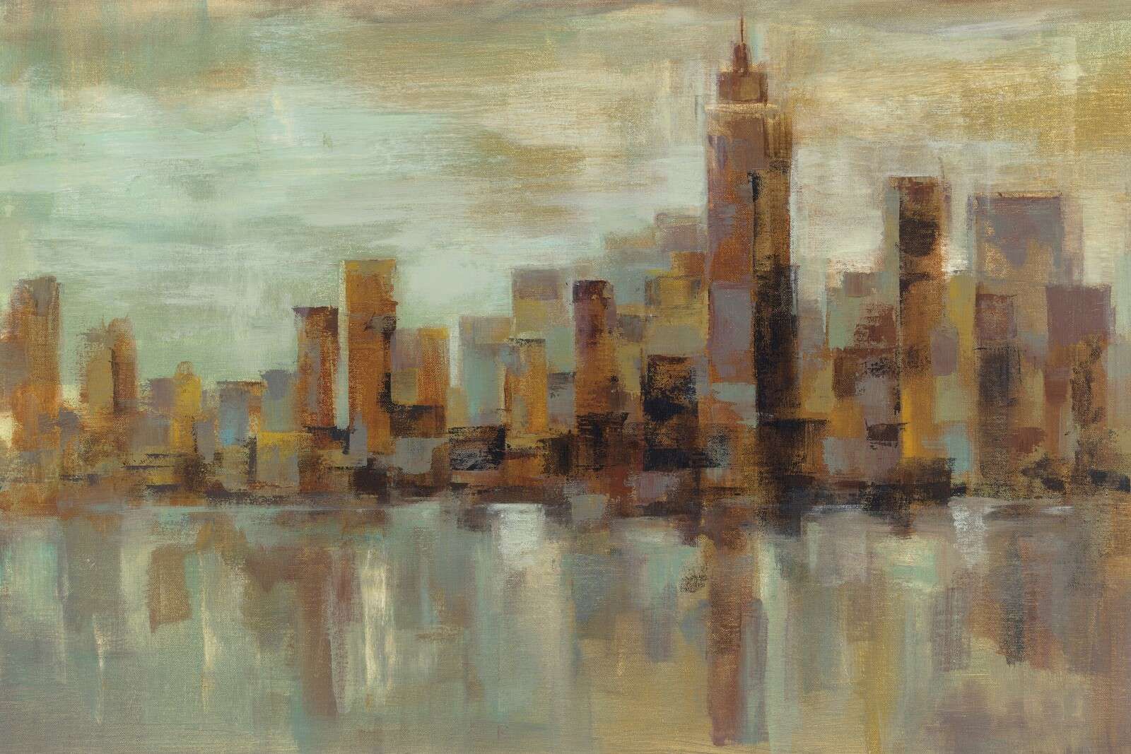 Neblige Skyline im Kupferlicht