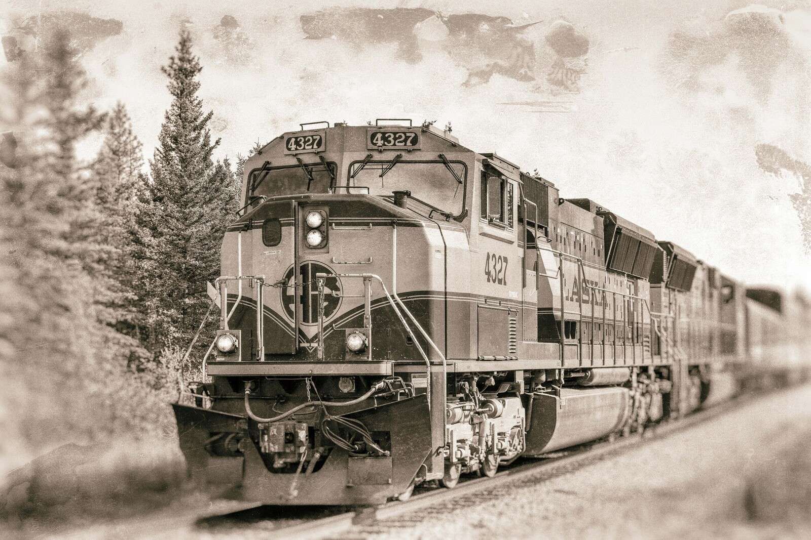 Vintage Lokomotive in Sepia-Tönen