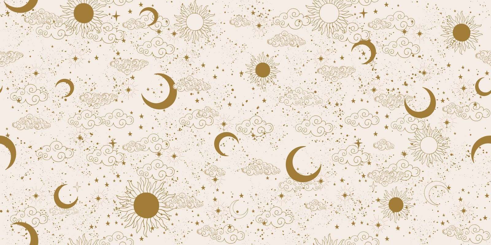 Sonne, Mond und Wolken in Gold