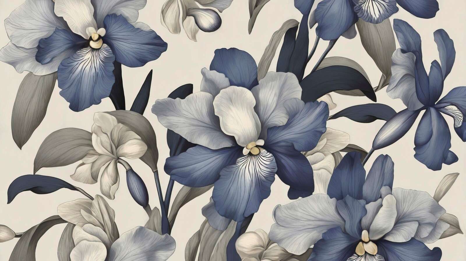 Blaue Orchideen in Graustufen