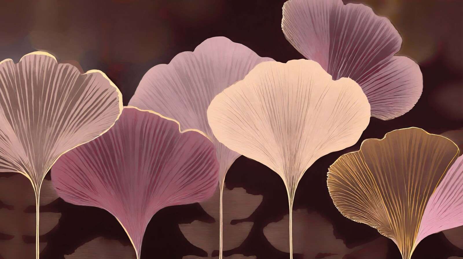 Abstrakte Ginkgoblätter in Altrosa