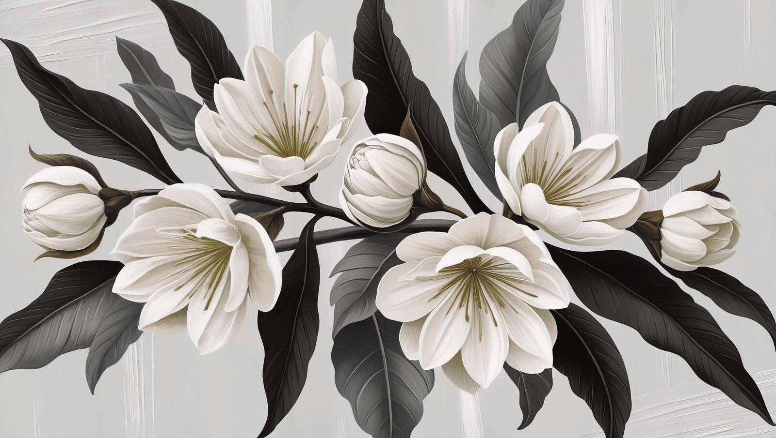 Weiße Magnolienblüten mit dunklen Blättern