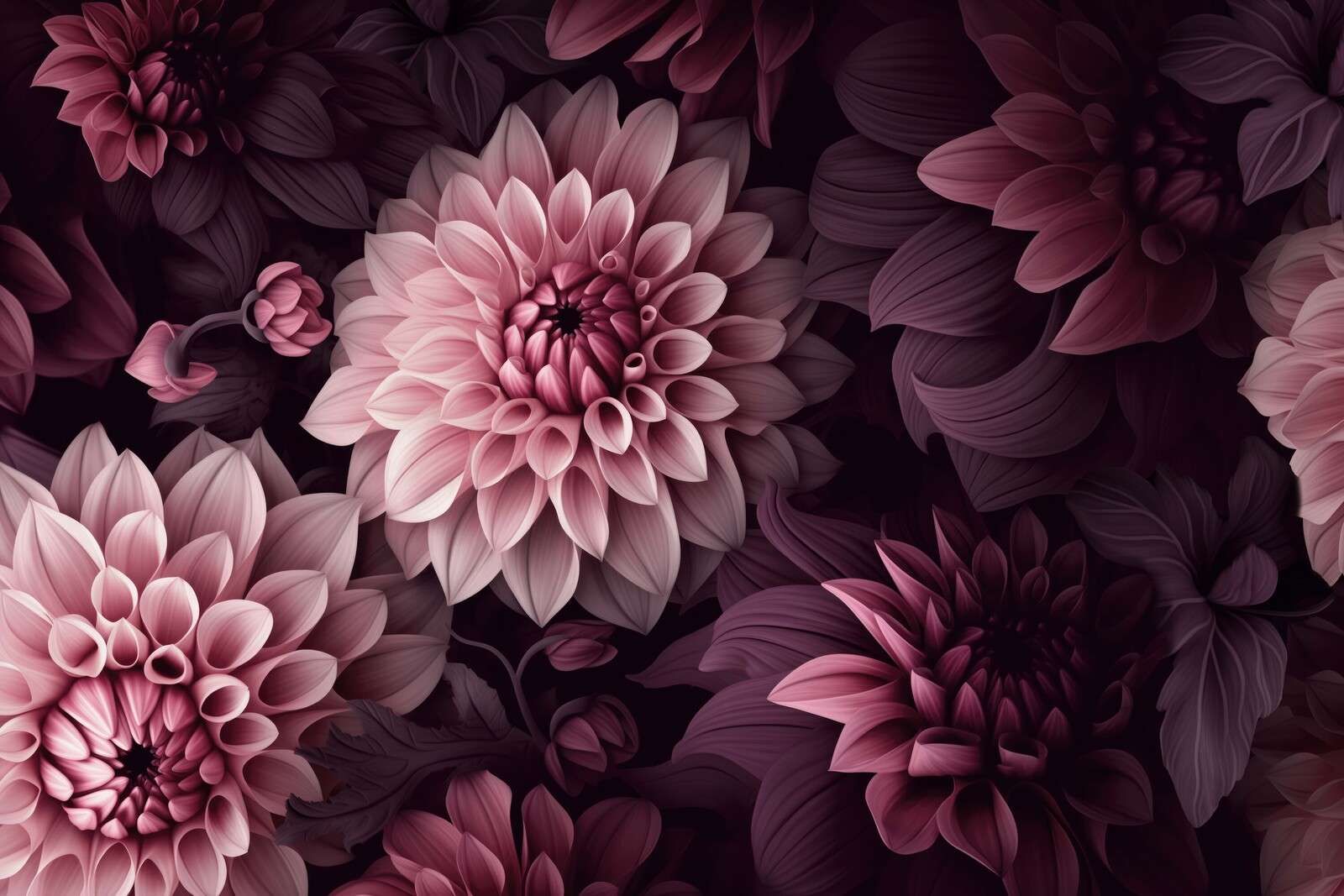 Opulente stimmungsvolle Dahlienblumen, stimmungsvolles Pink