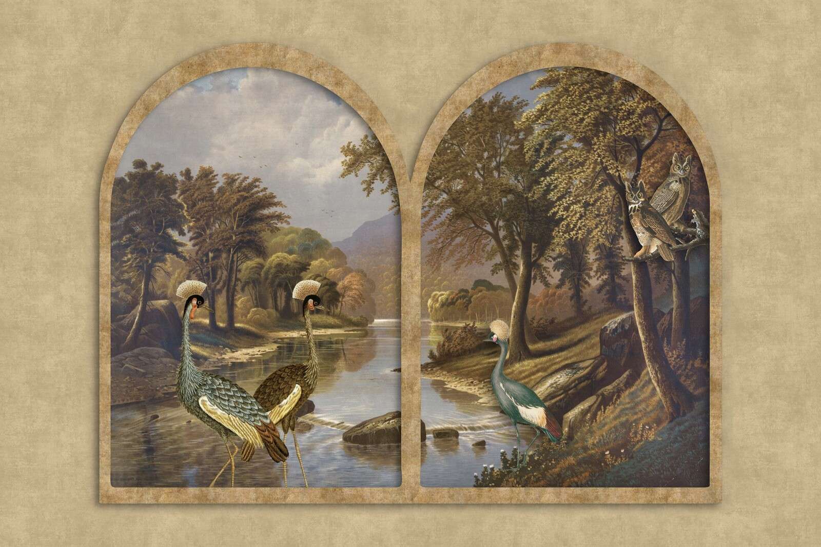 Fluss mit Kranichen